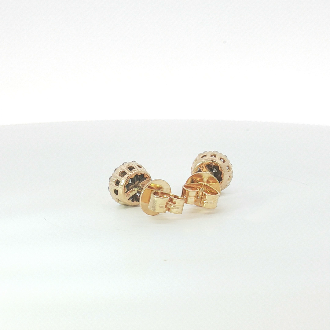 14ct YG Diamond Halo Cluster Earrings with 18ct Butterflies