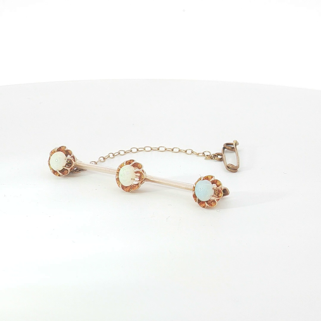 15ct RG Triple Opal Bar Brooch