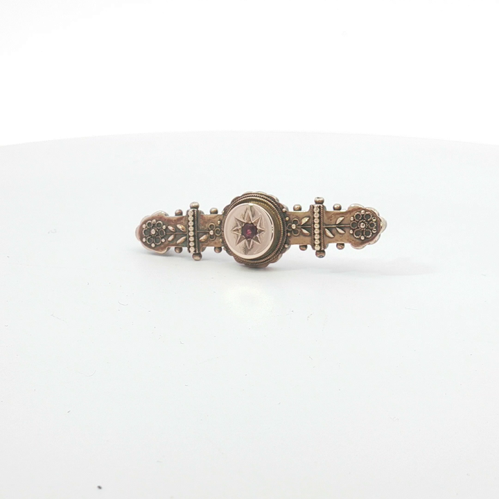 Antique 15ct RG Bar Brooch with Ruby