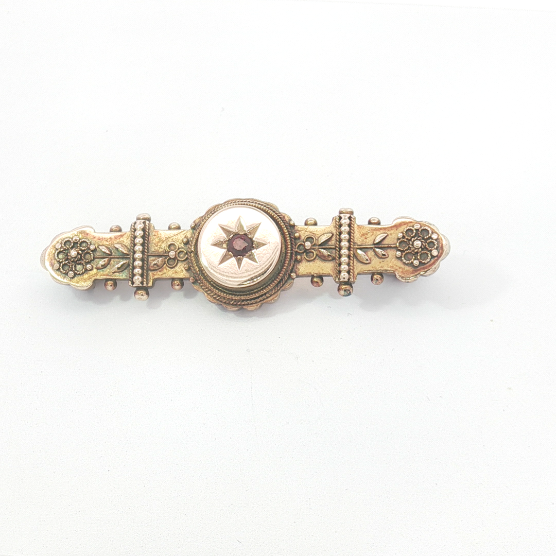 Antique 15ct RG Bar Brooch with Ruby