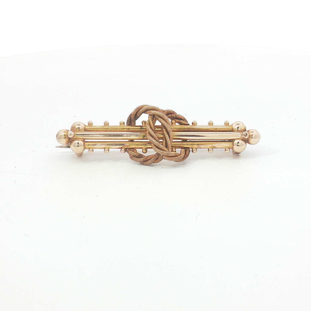 15ct YG Twisted Knot Bar Brooch