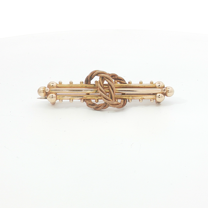 15ct YG Twisted Knot Bar Brooch