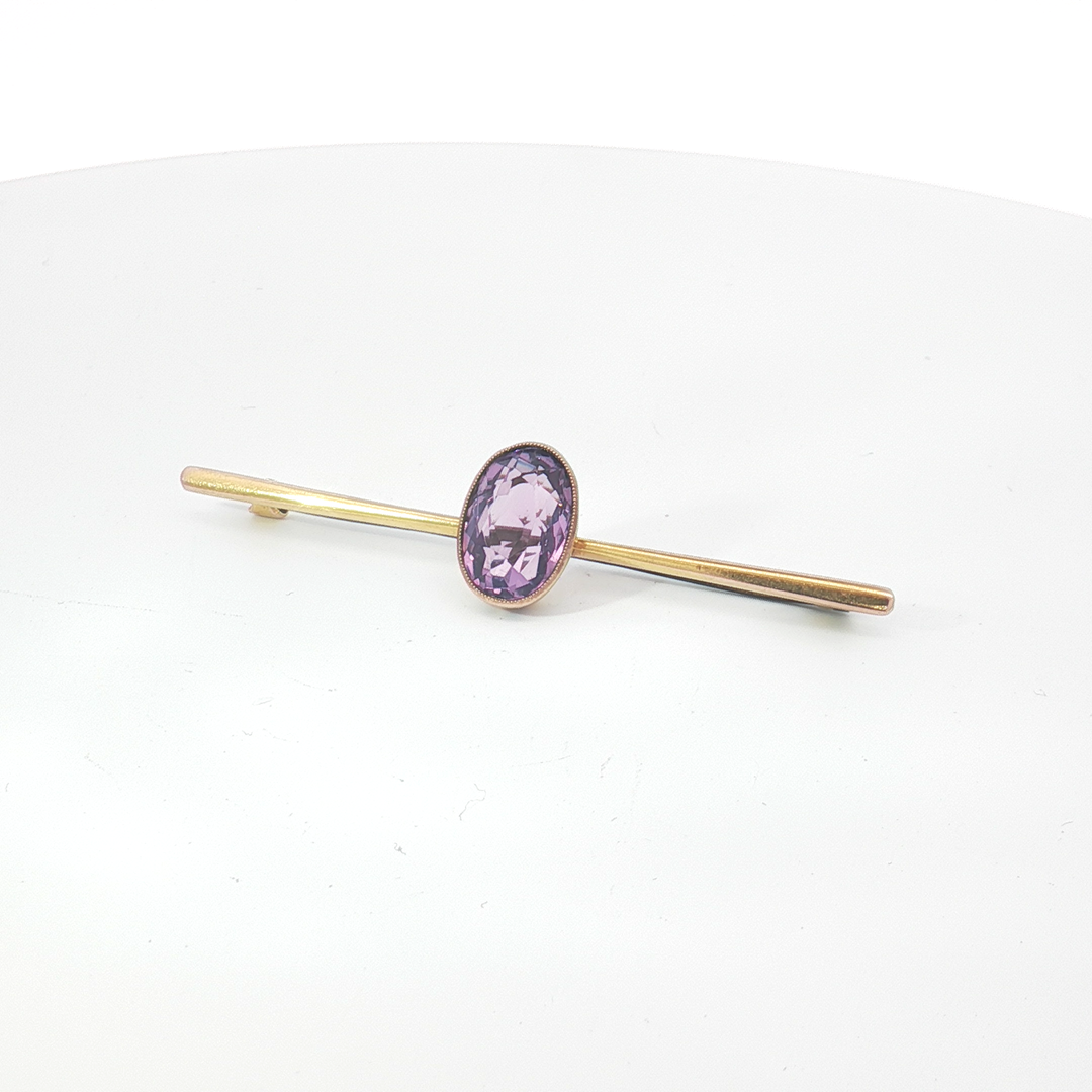 9ct YG Amethyst Bar Brooch