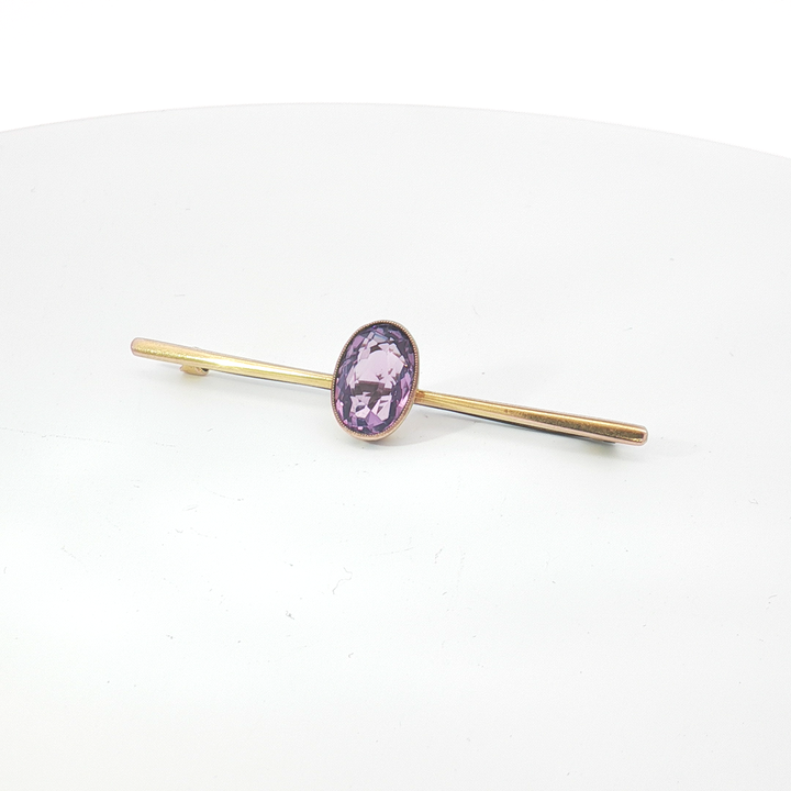 9ct YG Amethyst Bar Brooch