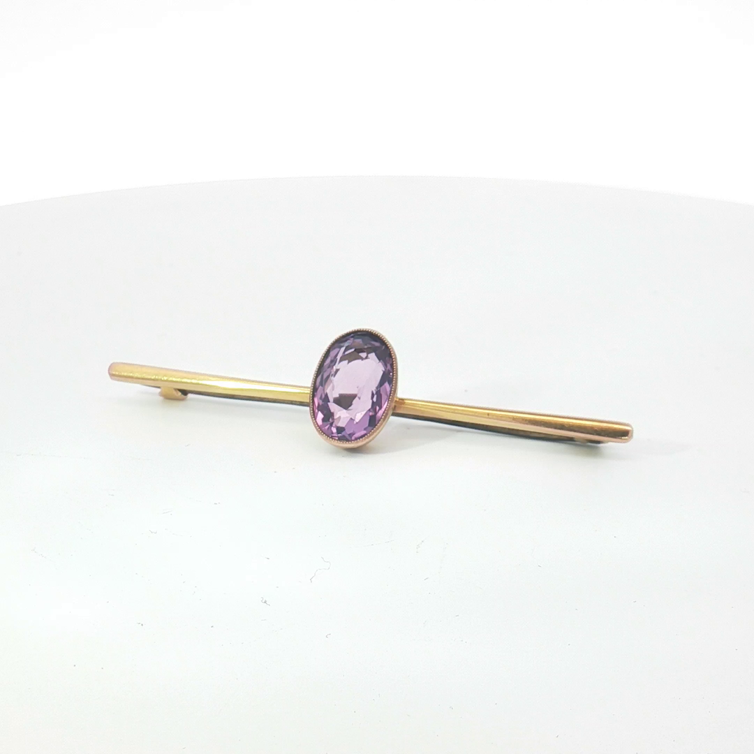 9ct YG Amethyst Bar Brooch