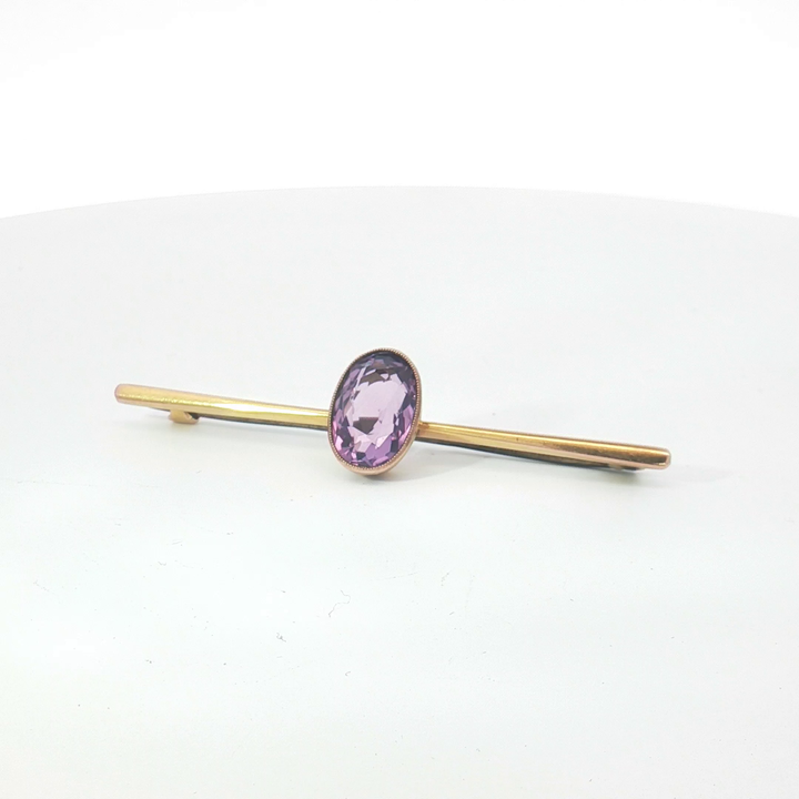 9ct YG Amethyst Bar Brooch