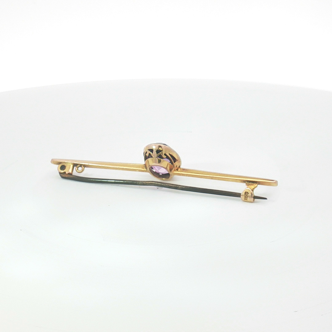 9ct YG Amethyst Bar Brooch