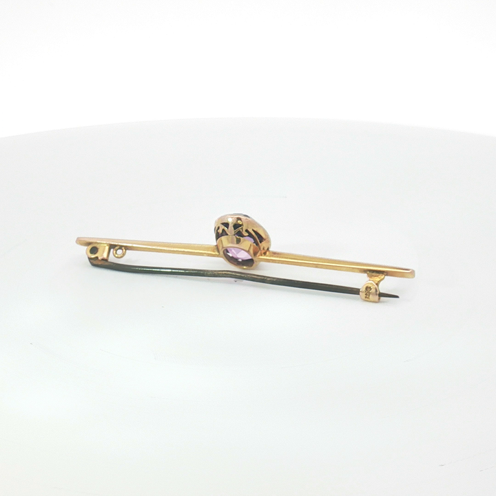 9ct YG Amethyst Bar Brooch