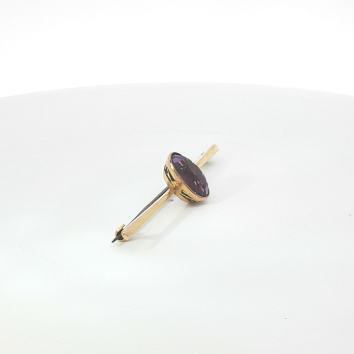 9ct YG Amethyst Bar Brooch