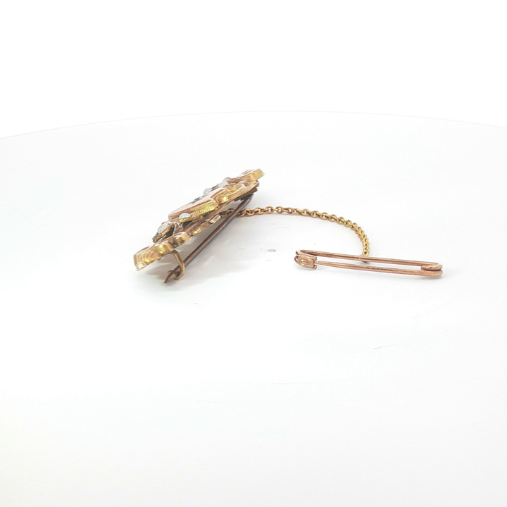 9ct YG Seed Pearl and Shield Motif Brooch