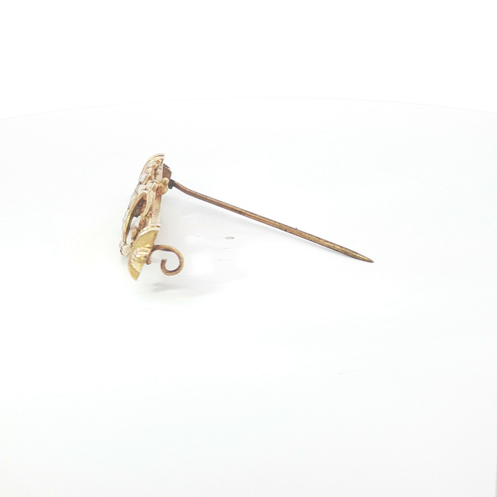 15ct YG Seed Pearl Crescent Moon and Star Bar Brooch