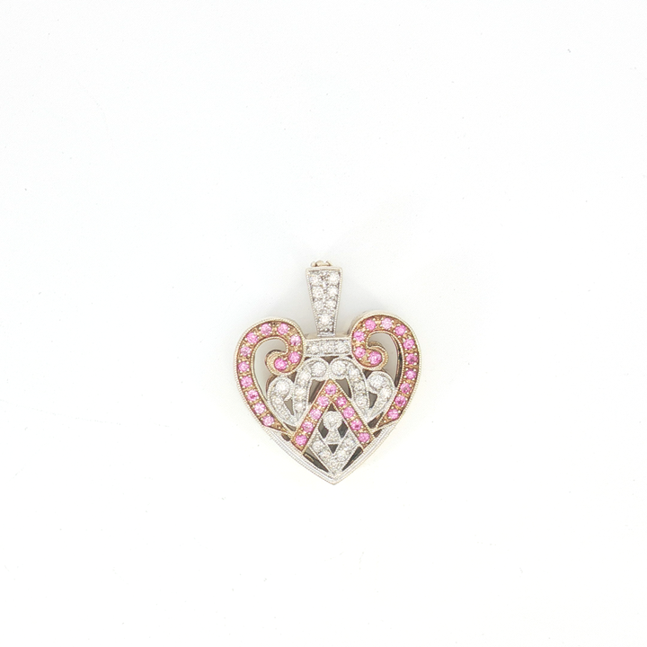 9ct YG Pink Sapphire and Diamond Heart Enhancer Pendant