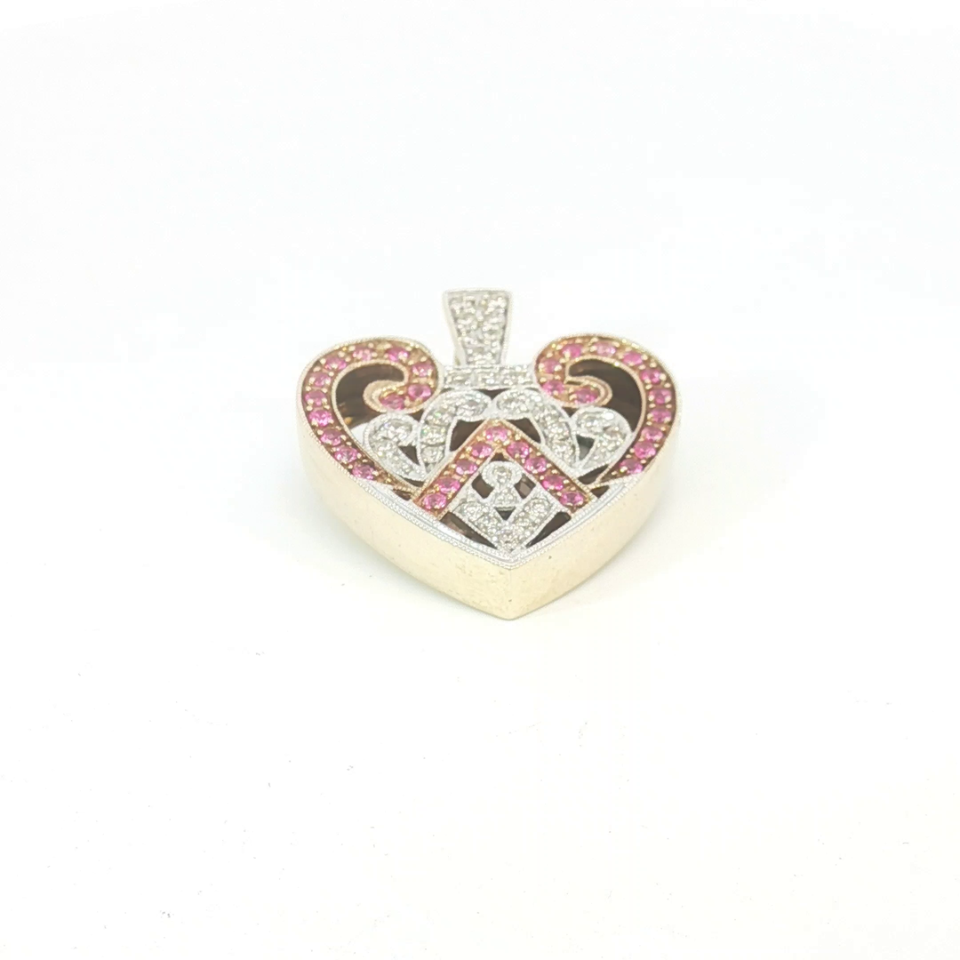 9ct YG Pink Sapphire and Diamond Heart Enhancer Pendant
