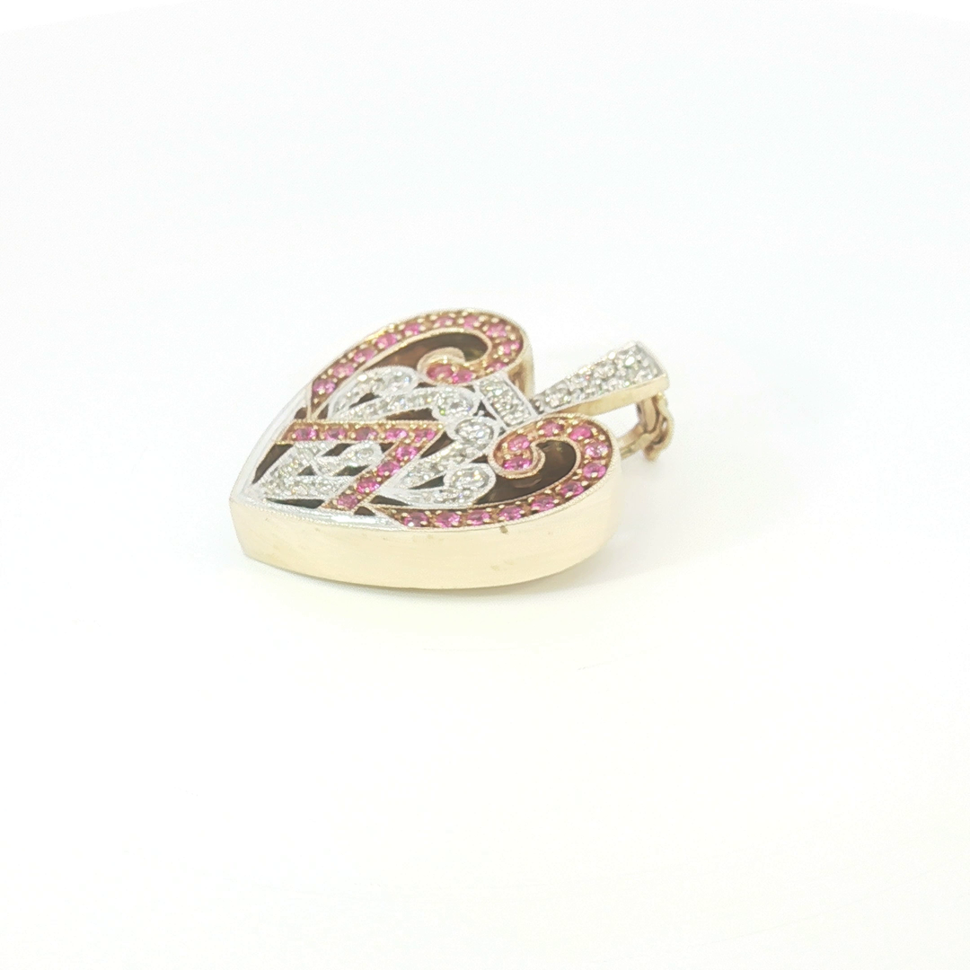 9ct YG Pink Sapphire and Diamond Heart Enhancer Pendant