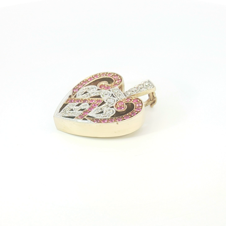 9ct YG Pink Sapphire and Diamond Heart Enhancer Pendant