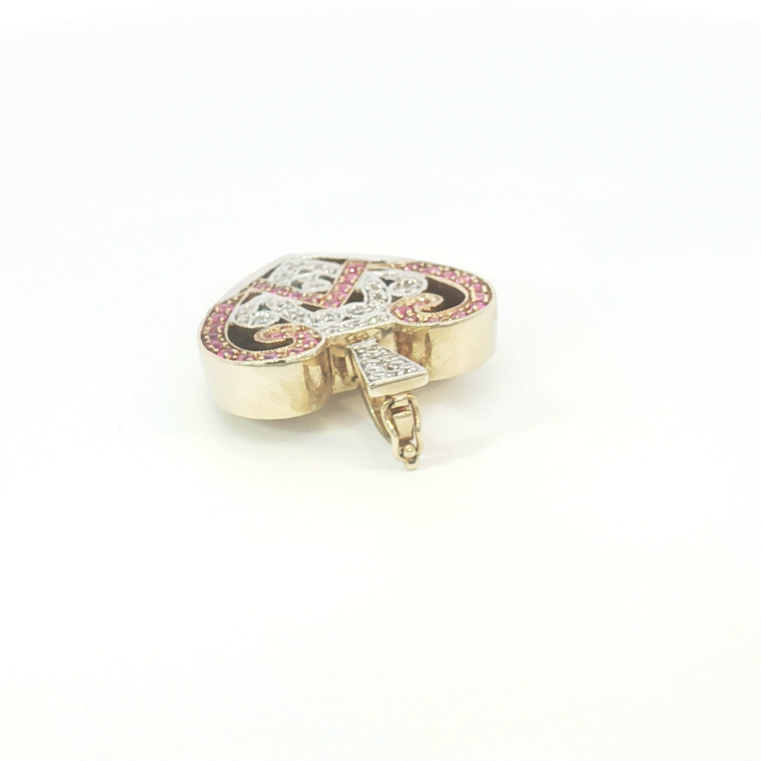9ct YG Pink Sapphire and Diamond Heart Enhancer Pendant