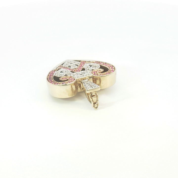 9ct YG Pink Sapphire and Diamond Heart Enhancer Pendant