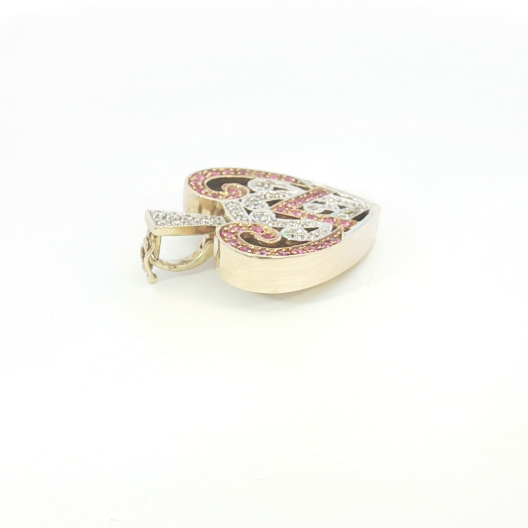 9ct YG Pink Sapphire and Diamond Heart Enhancer Pendant