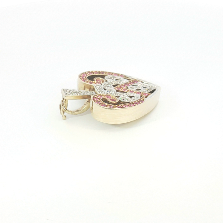 9ct YG Pink Sapphire and Diamond Heart Enhancer Pendant