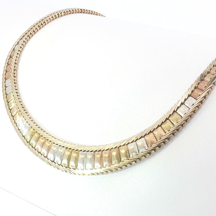 9ct Tri-Colour Flat Chain Necklace