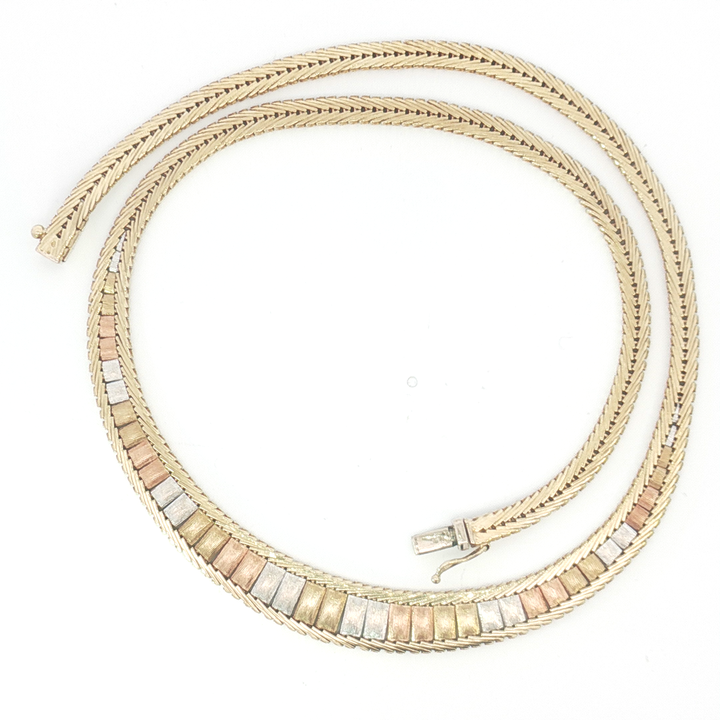 9ct Tri-Colour Flat Chain Necklace