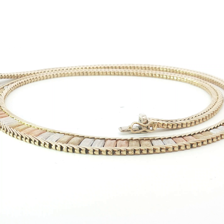 9ct Tri-Colour Flat Chain Necklace