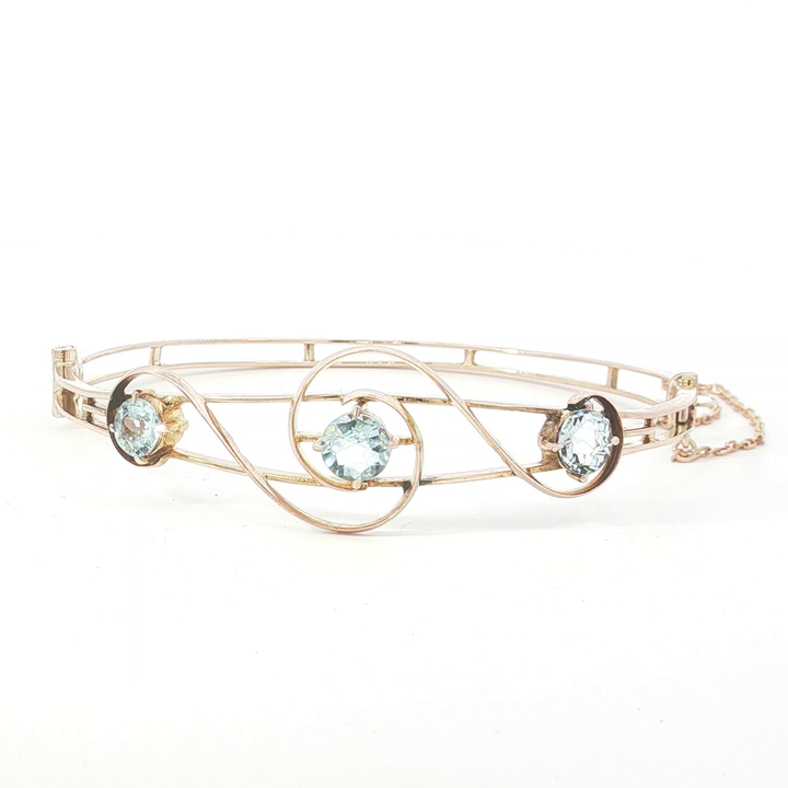 9ct RG 3 Aquamarine Swirl Bangle