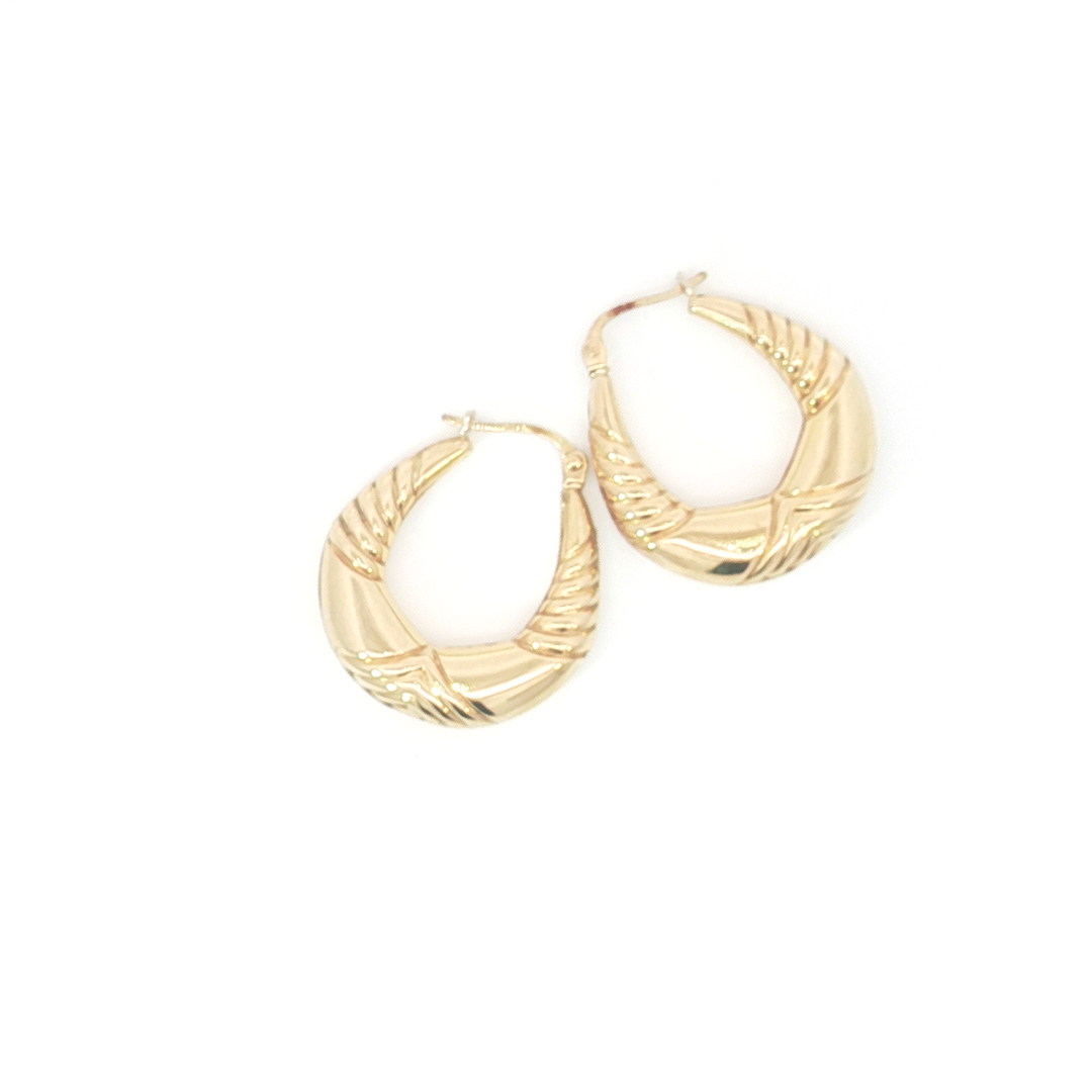 9ct YG Textured Puffed Hoop Earrings