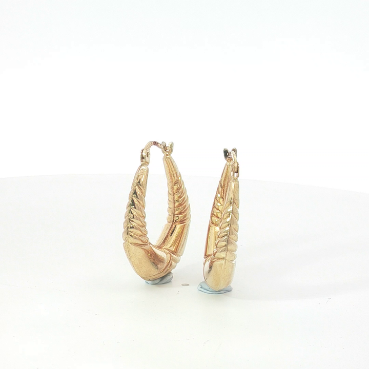 9ct YG Textured Puffed Hoop Earrings
