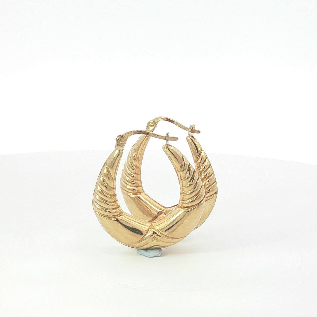 9ct YG Textured Puffed Hoop Earrings