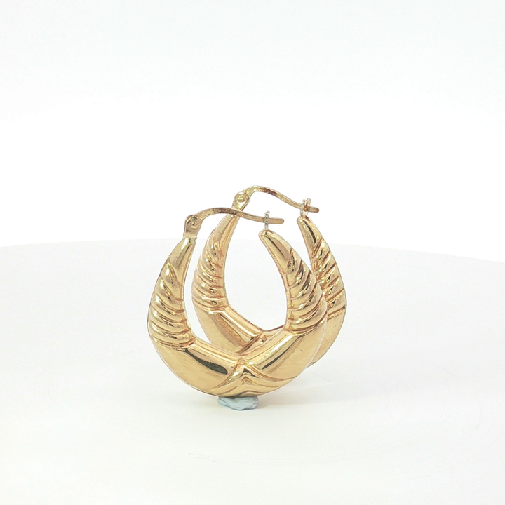 9ct YG Textured Puffed Hoop Earrings