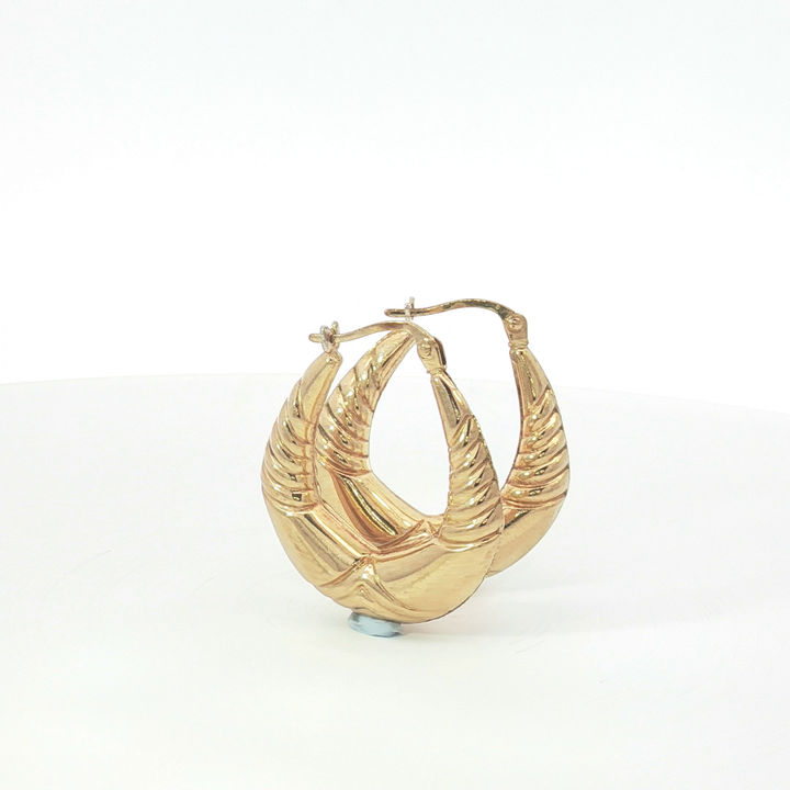 9ct YG Textured Puffed Hoop Earrings
