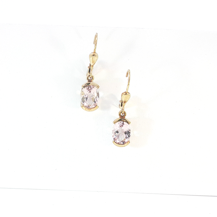 9ct YG Oval Morganite Drop Earrings