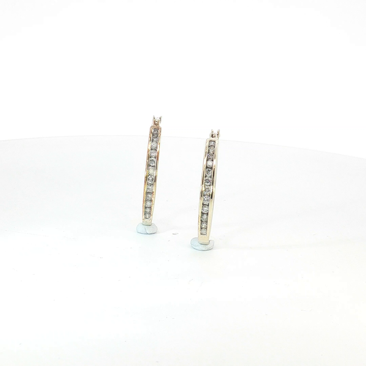 9ct YG  Channel-Set Diamond Hoop Earrings
