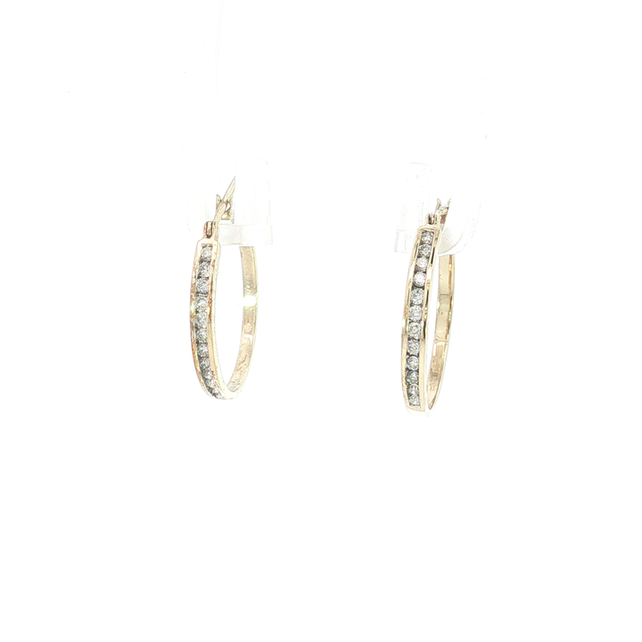9ct YG  Channel-Set Diamond Hoop Earrings