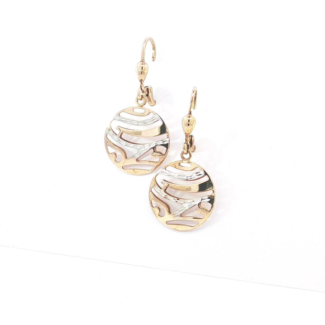 9ct 2Tone Abstract Openwork Disc Drop Earrings