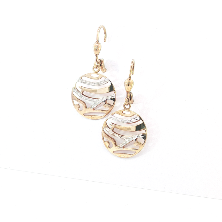 9ct 2Tone Abstract Openwork Disc Drop Earrings