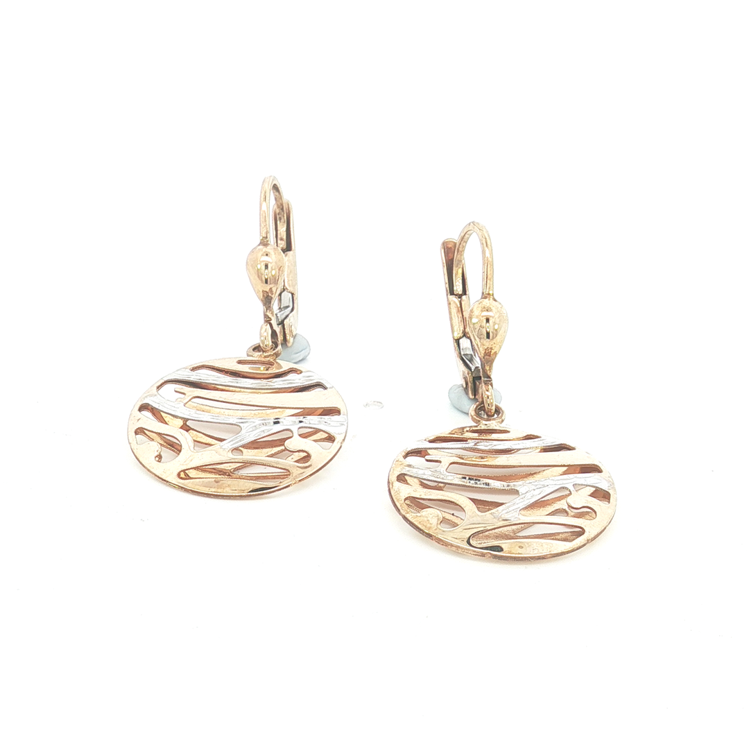 9ct 2Tone Abstract Openwork Disc Drop Earrings