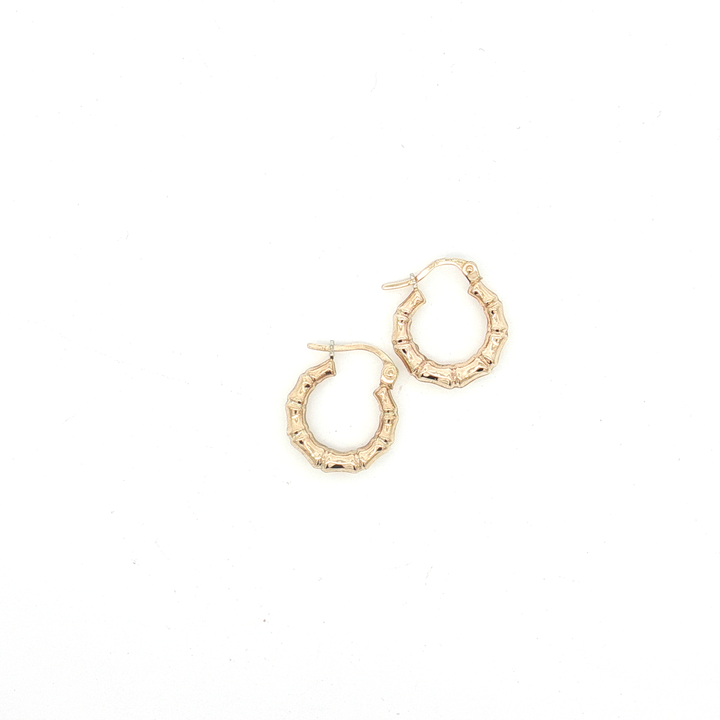 9ct YG Textured Bamboo Design Hoop Earrings