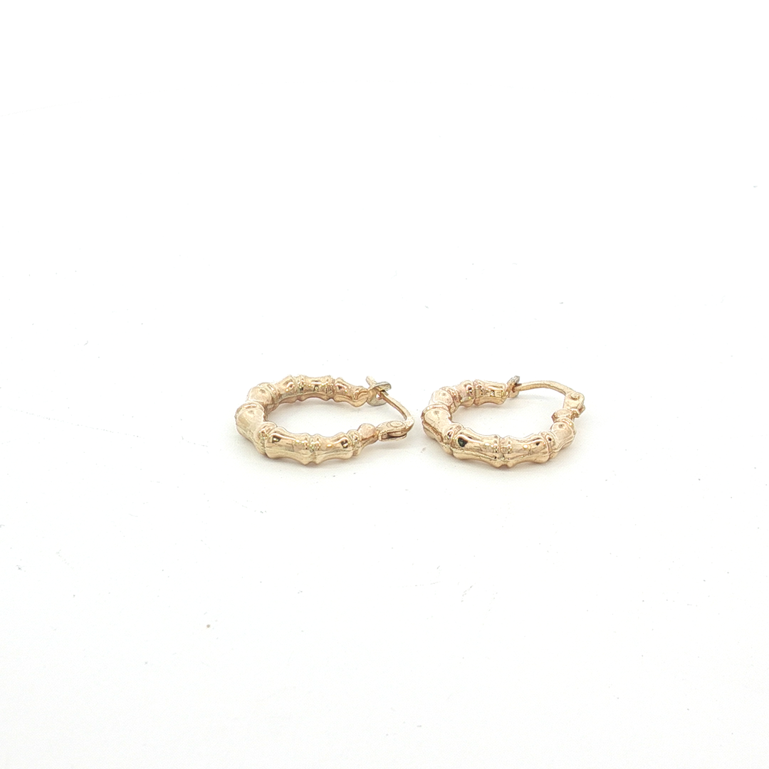 9ct YG Textured Bamboo Design Hoop Earrings