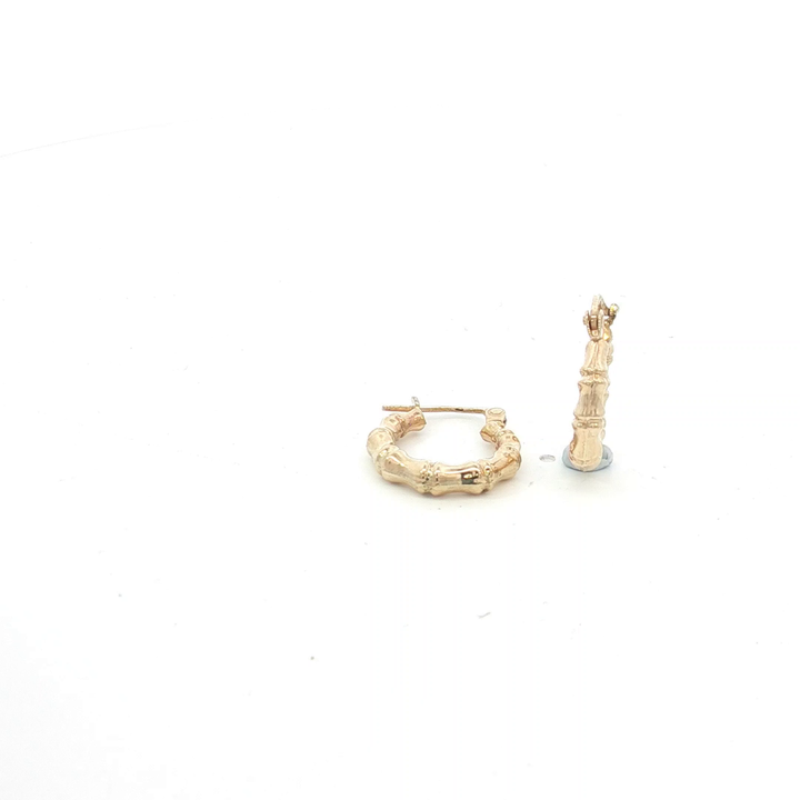 9ct YG Textured Bamboo Design Hoop Earrings