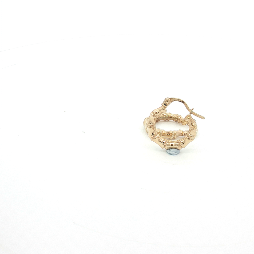 9ct YG Textured Bamboo Design Hoop Earrings