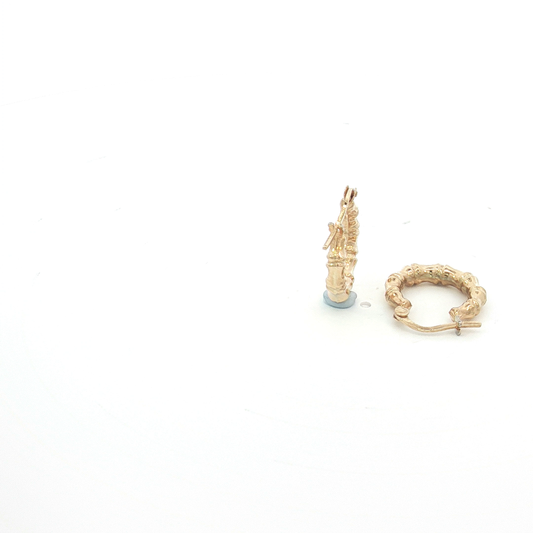 9ct YG Textured Bamboo Design Hoop Earrings