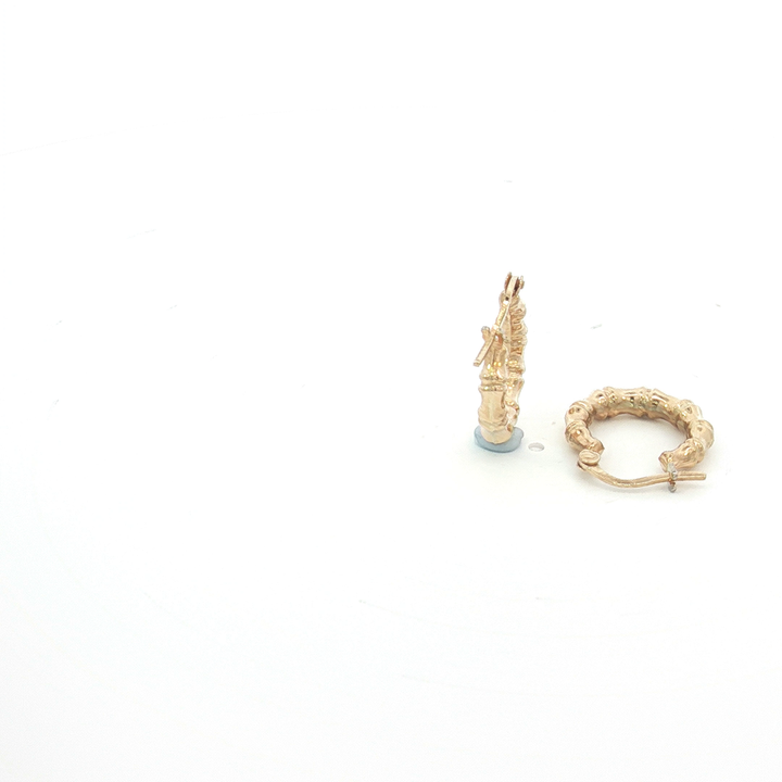 9ct YG Textured Bamboo Design Hoop Earrings