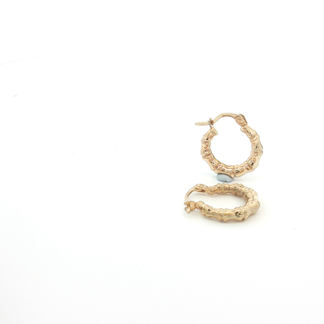 9ct YG Textured Bamboo Design Hoop Earrings