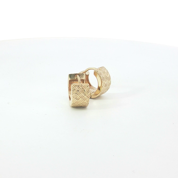 9ct YG Textured Cross-Hatch Hoop Earrings