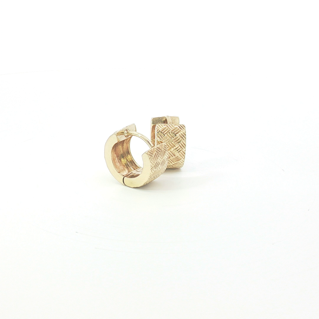 9ct YG Textured Cross-Hatch Hoop Earrings