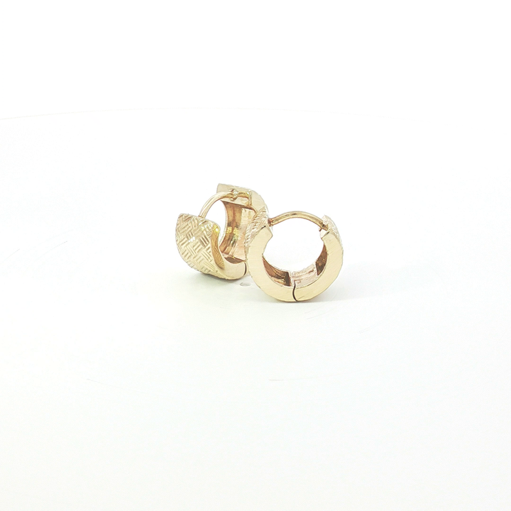 9ct YG Textured Cross-Hatch Hoop Earrings