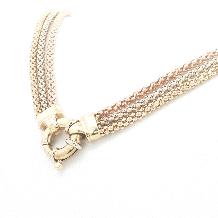 18ct Tri-Colour 3-Strand Necklace Italian Made