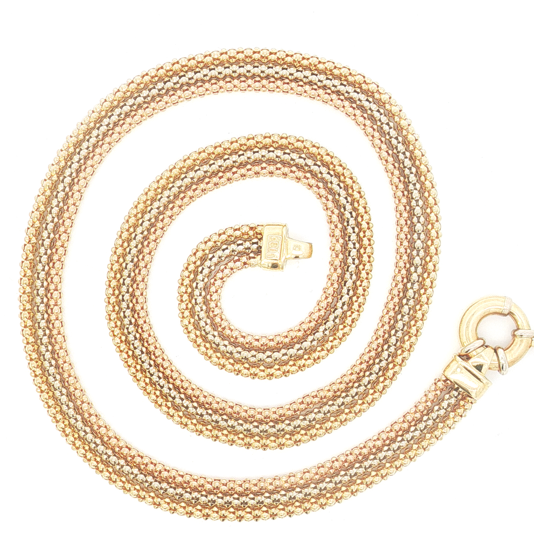 18ct Tri-Colour 3-Strand Necklace Italian Made